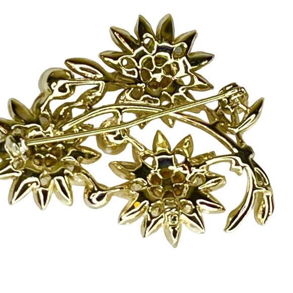 VTG Lisner Gold Flower Faux Pearl BROOCH 2.5" Pin Pendant Sunflowers Cluster - Picture 6 of 7